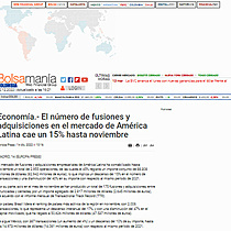 Economa.- El nmero de fusiones y adquisiciones en el mercado de Amrica Latina cae un 15% hasta noviembre